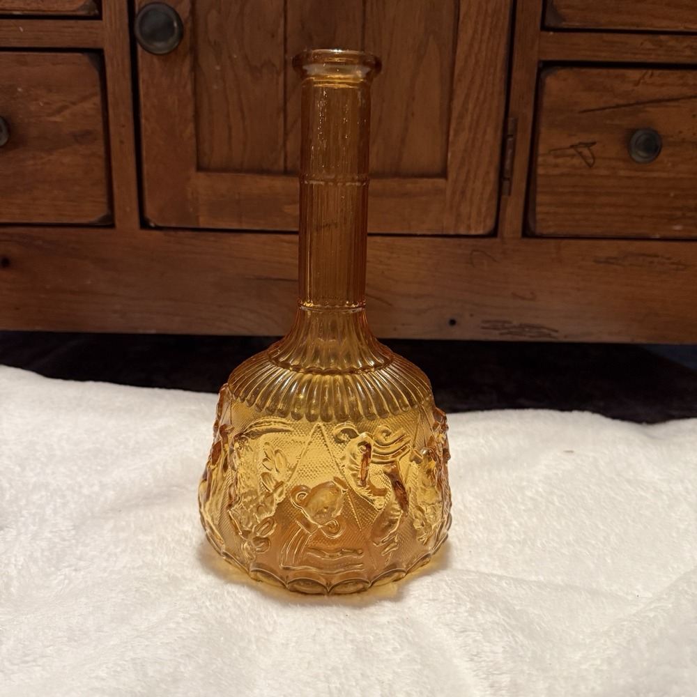 Empoli Italian Amber Zodiac Astrological Decanter Bottle‎ Vintage Glass. 10"